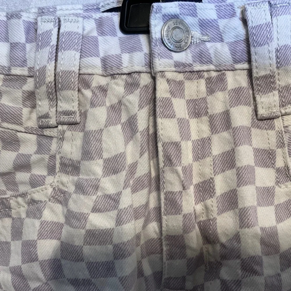 Aeropostale Womens 4R High Rise Distressed Checkerboard Denim Shorty Mini Shorts